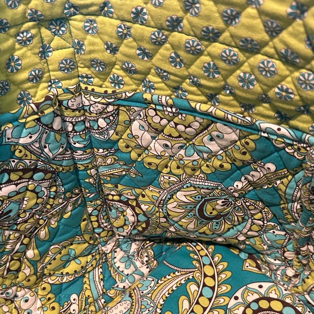 Vera Bradley Weekender Tote EUC Turquoise & Lime Paisley Extra Large Lots Pocket - Picture 6 of 11